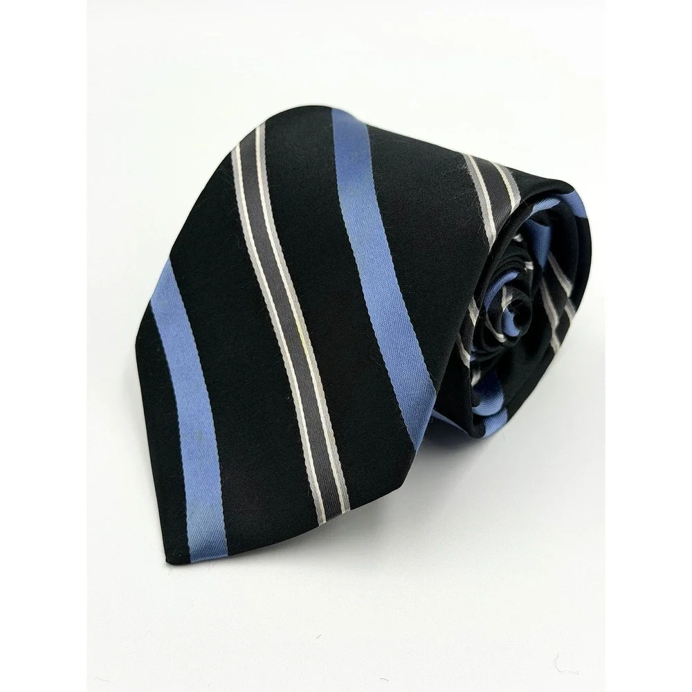 Hart Schaffner Marx Necktie Mens Black Blue Striped 100% Silk USA‎ Long 61